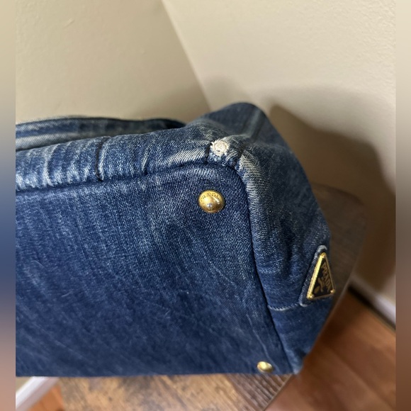 SOLD!!! 🔥 PRADA Canapa Canvas Denim Hand Bag Blue - Picture 10 of 12